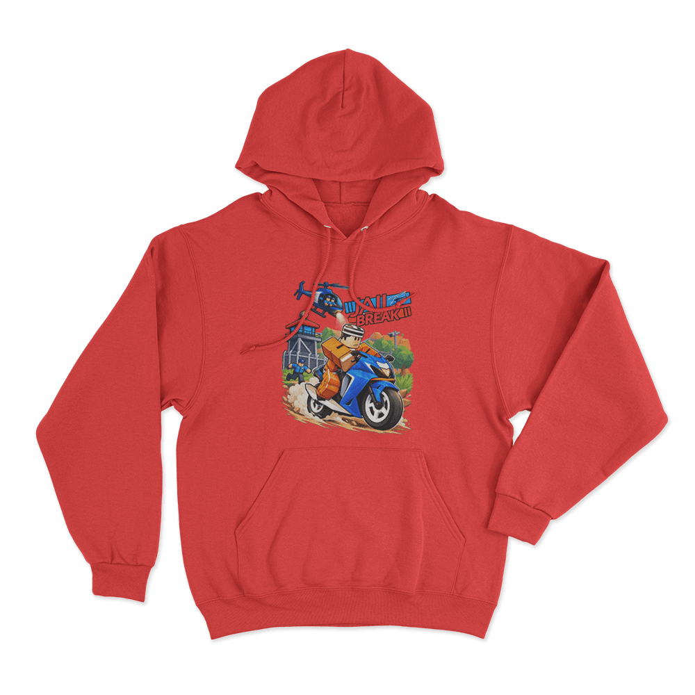 Jailbreak Motorcycle Escape Chase Unisex Hoodie Red Jailbreak Motorcycle Escape Chase Unisex Hoodie Red