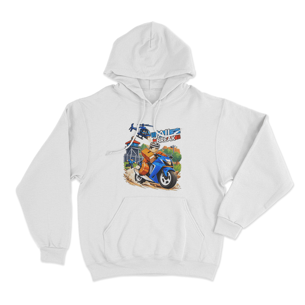 Jailbreak Motorcycle Escape Chase Unisex Hoodie White Jailbreak Motorcycle Escape Chase Unisex Hoodie White