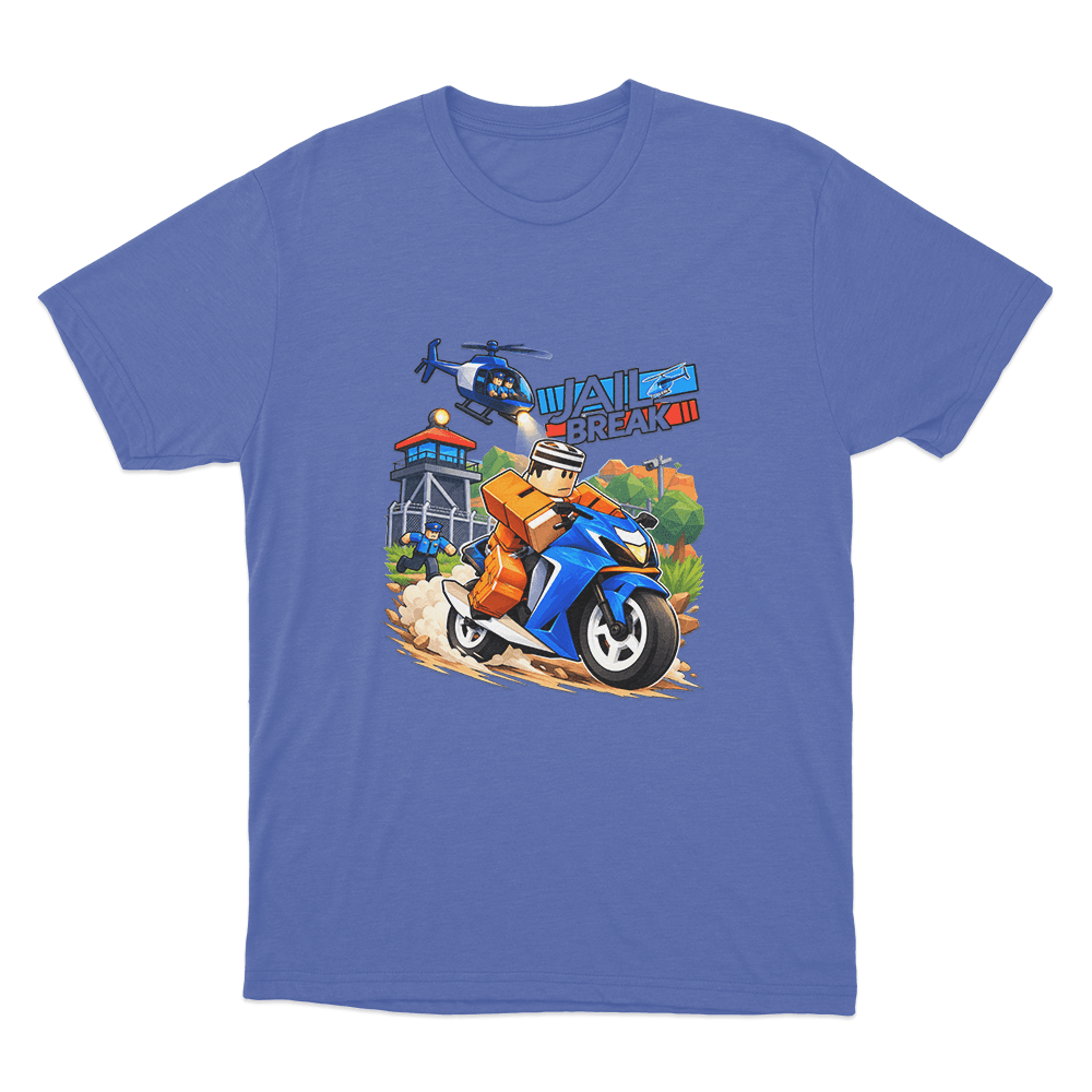 Jailbreak Motorcycle Escape Chase Unisex T Shirt Blue Jailbreak Motorcycle Escape Chase Unisex T Shirt Blue