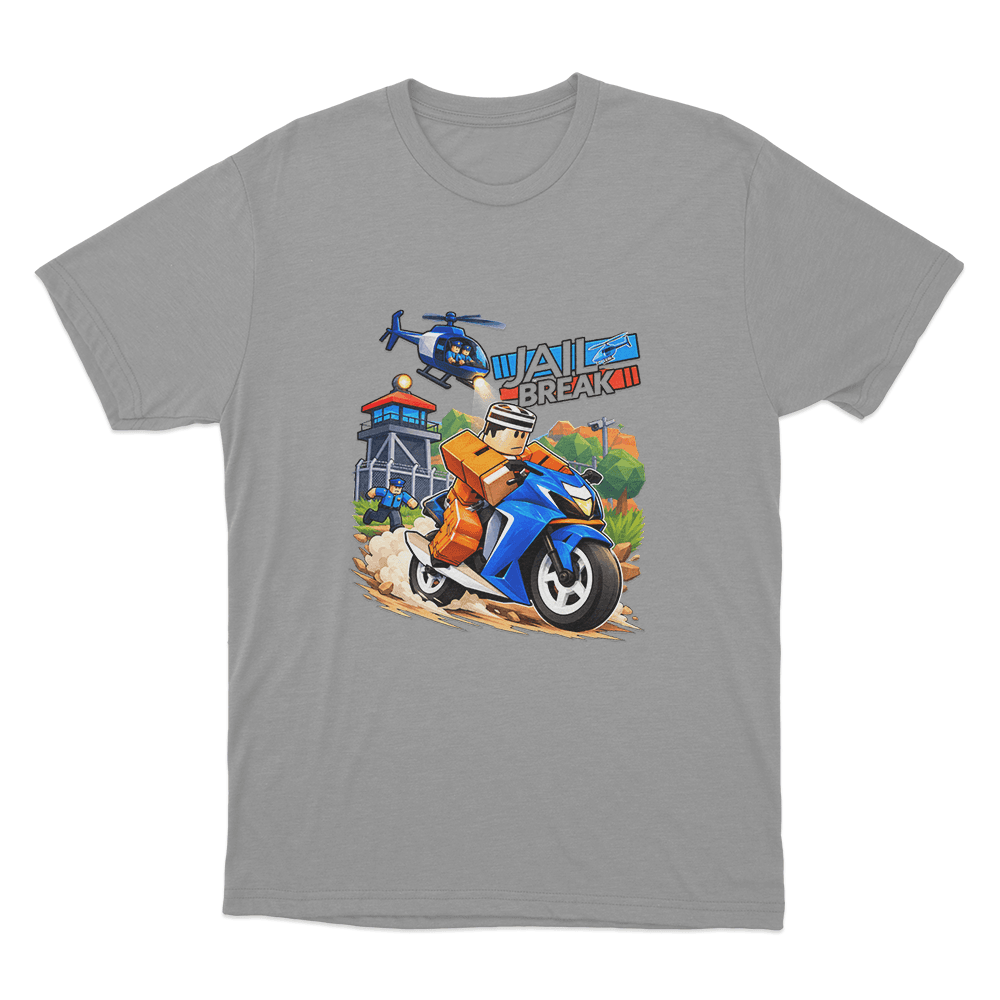 Jailbreak Motorcycle Escape Chase Unisex T Shirt Grey Jailbreak Motorcycle Escape Chase Unisex T Shirt Grey