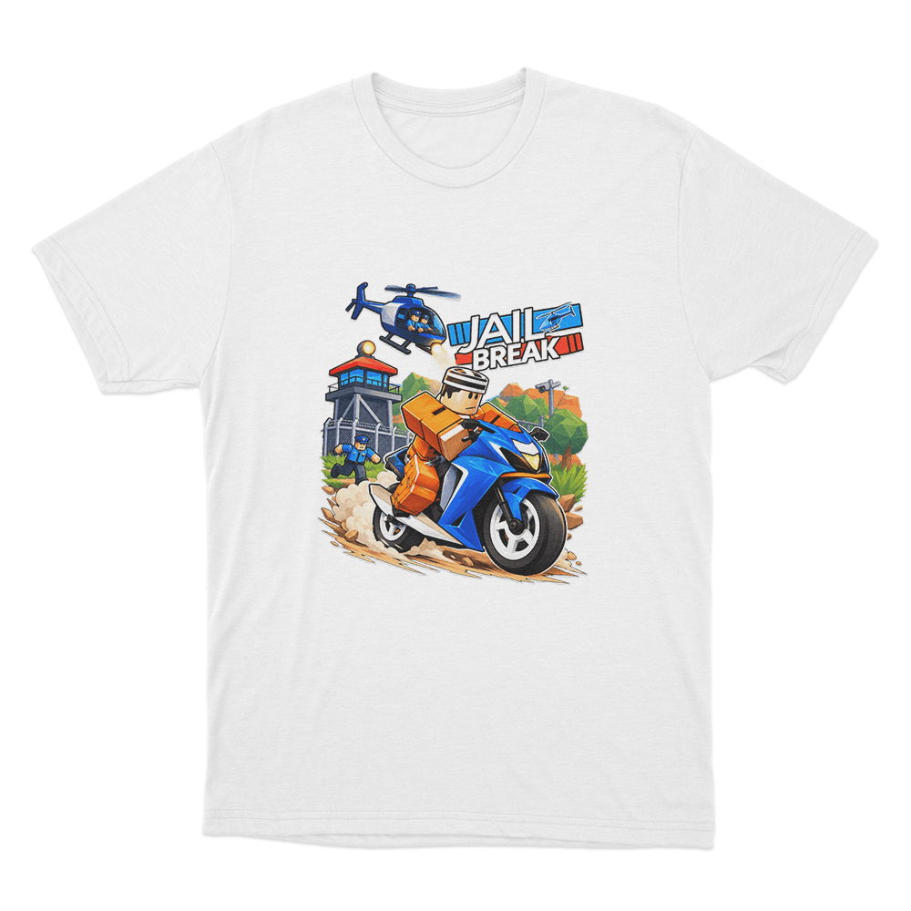 Jailbreak Motorcycle Escape Chase Unisex T Shirt White Jailbreak Motorcycle Escape Chase Unisex T Shirt White