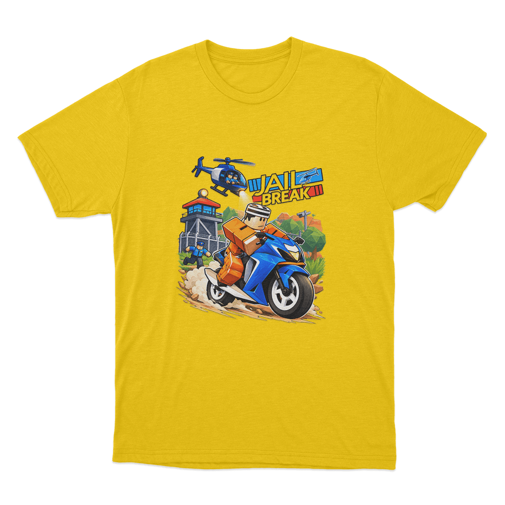 Jailbreak Motorcycle Escape Chase Unisex T Shirt Yellow Jailbreak Motorcycle Escape Chase Unisex T Shirt Yellow